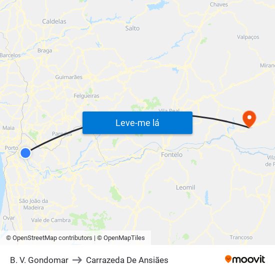 B. V. Gondomar to Carrazeda De Ansiães map