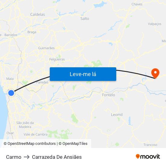 Carmo to Carrazeda De Ansiães map