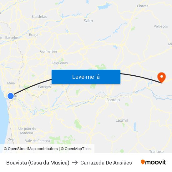 Boavista (Casa da Música) to Carrazeda De Ansiães map