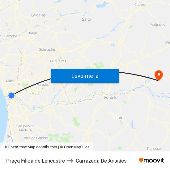Praça Filipa de Lencastre to Carrazeda De Ansiães map