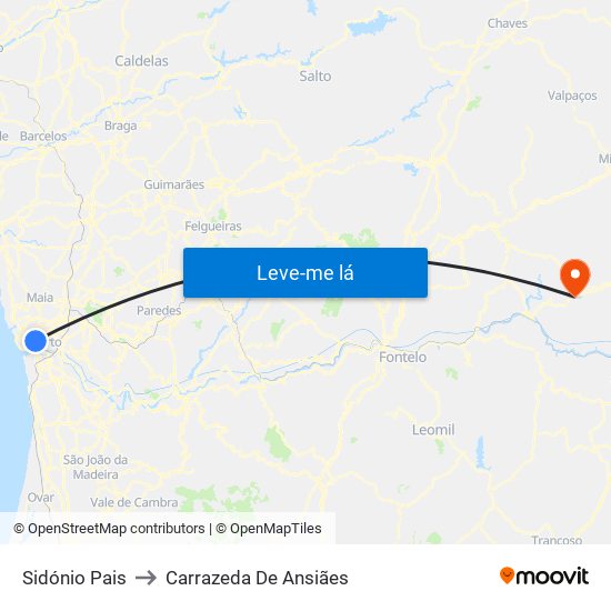 Sidónio Pais to Carrazeda De Ansiães map