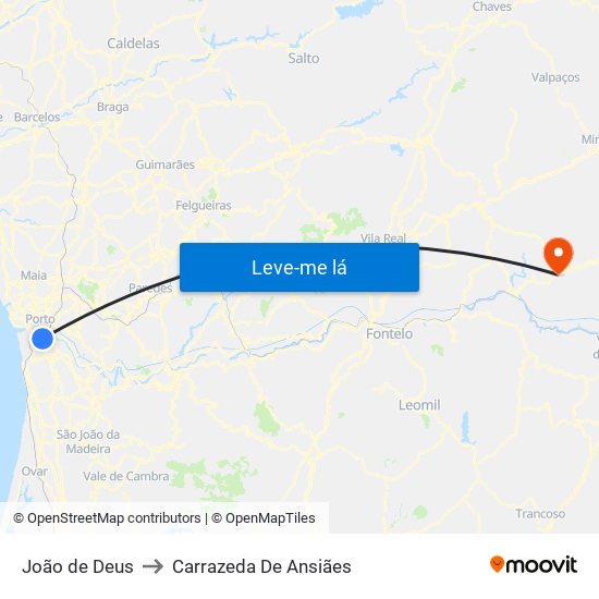 João de Deus to Carrazeda De Ansiães map