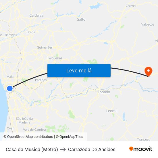 Casa da Música (Metro) to Carrazeda De Ansiães map