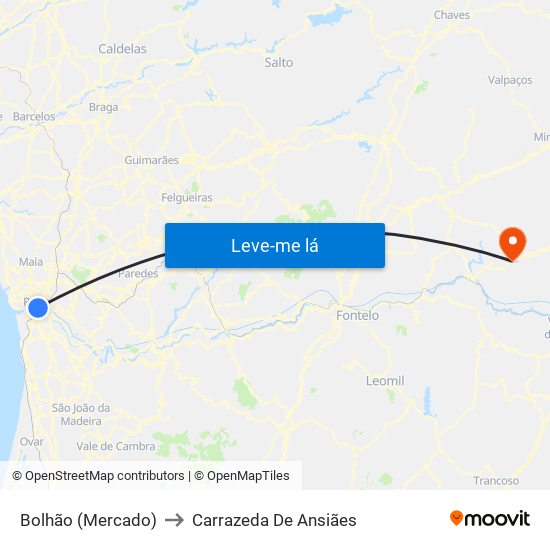 Bolhão (Mercado) to Carrazeda De Ansiães map