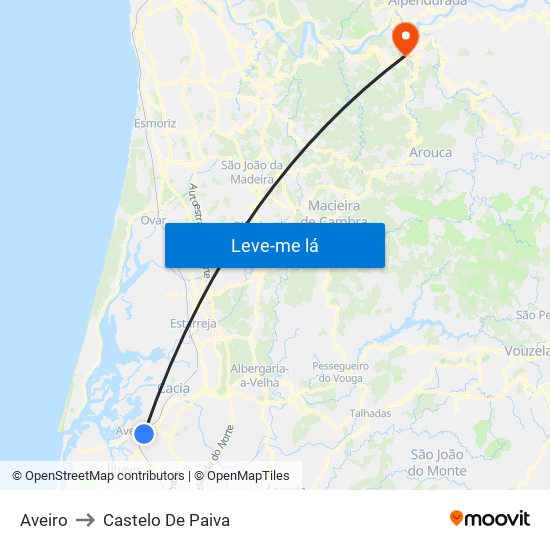 Aveiro to Castelo De Paiva map