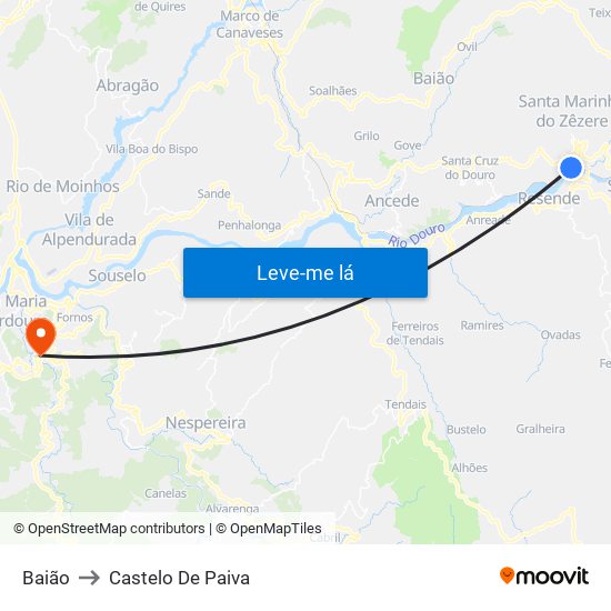 Baião to Castelo De Paiva map