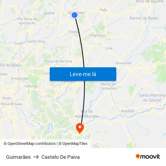 Guimarães to Castelo De Paiva map