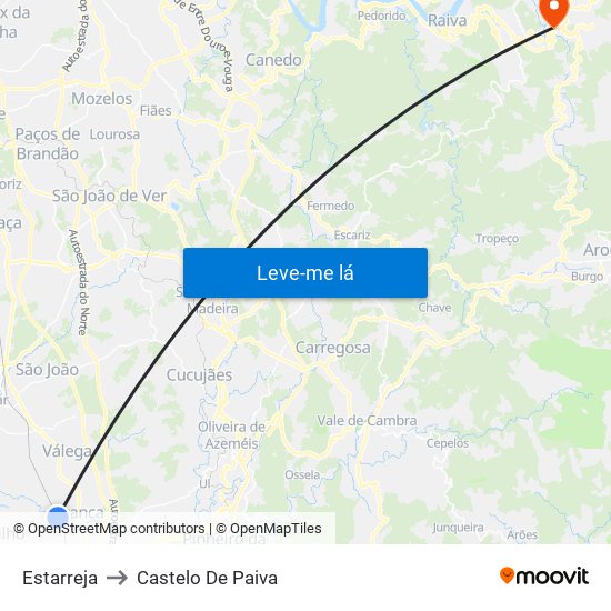 Estarreja to Castelo De Paiva map