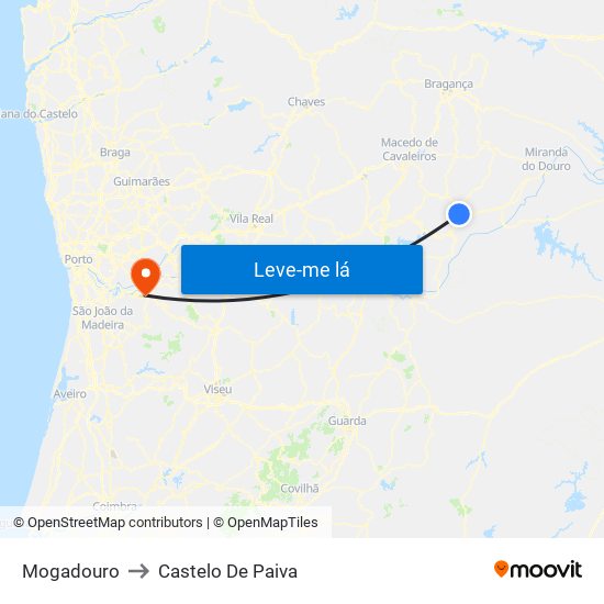 Mogadouro to Castelo De Paiva map