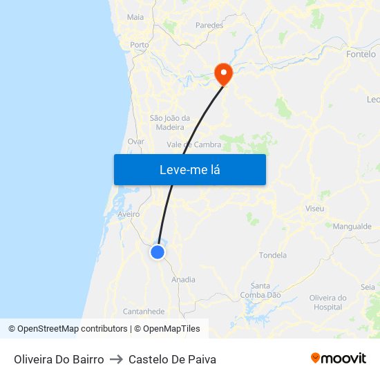 Oliveira Do Bairro to Castelo De Paiva map