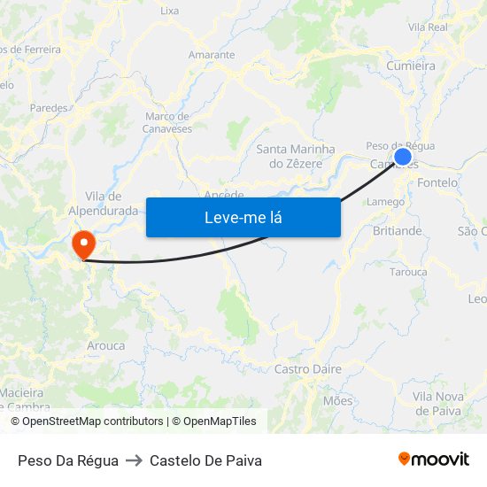 Peso Da Régua to Castelo De Paiva map