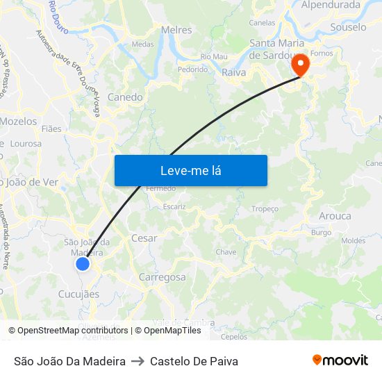São João Da Madeira to Castelo De Paiva map