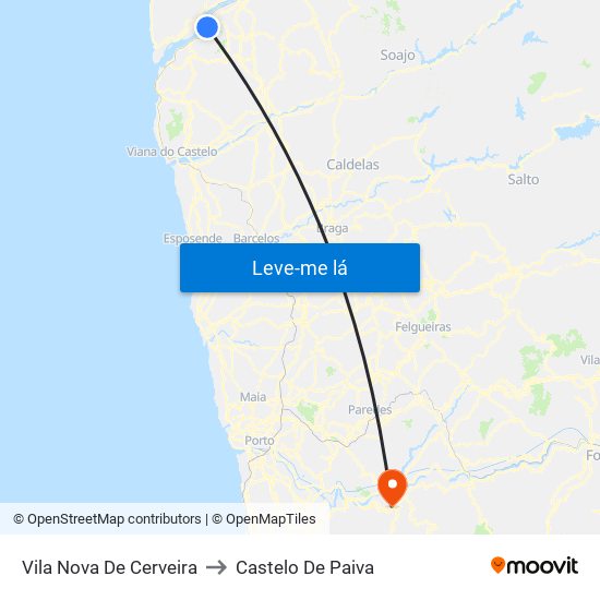Vila Nova De Cerveira to Castelo De Paiva map