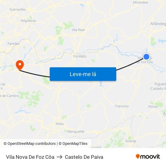 Vila Nova De Foz Côa to Castelo De Paiva map