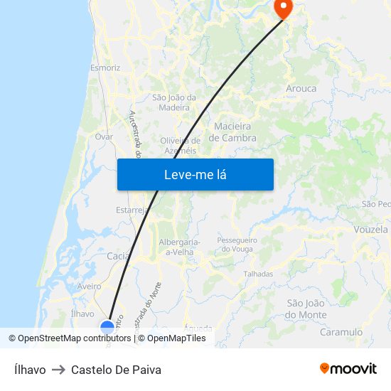 Ílhavo to Castelo De Paiva map