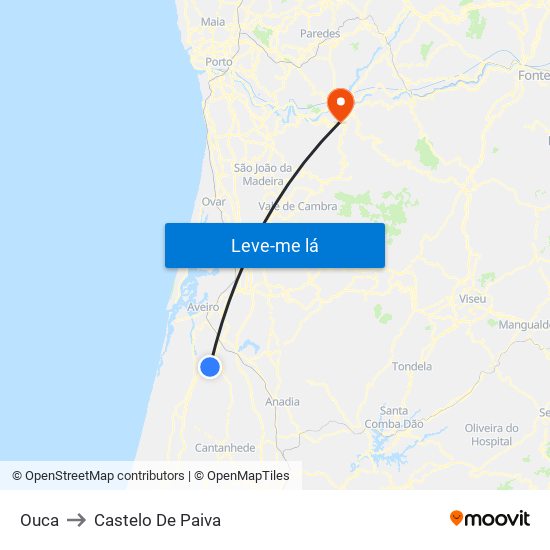 Ouca to Castelo De Paiva map