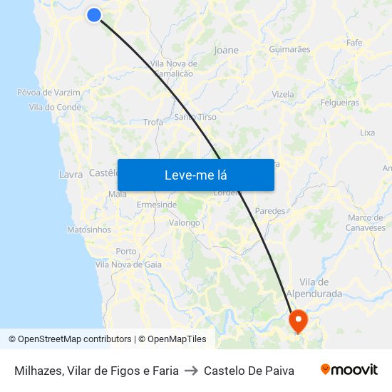 Milhazes, Vilar de Figos e Faria to Castelo De Paiva map