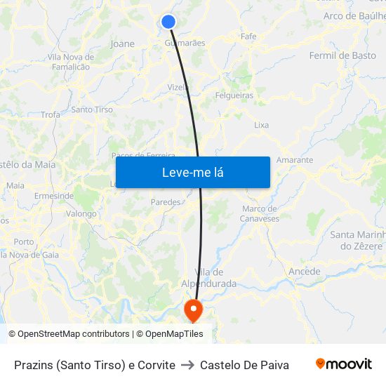 Prazins (Santo Tirso) e Corvite to Castelo De Paiva map