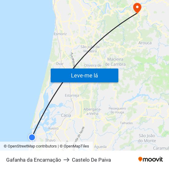 Gafanha da Encarnação to Castelo De Paiva map