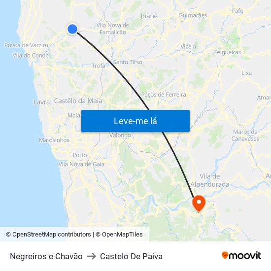 Negreiros e Chavão to Castelo De Paiva map