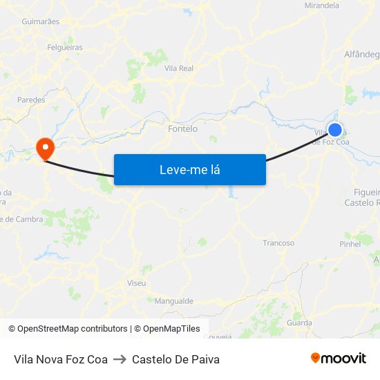 Vila Nova Foz Coa to Castelo De Paiva map