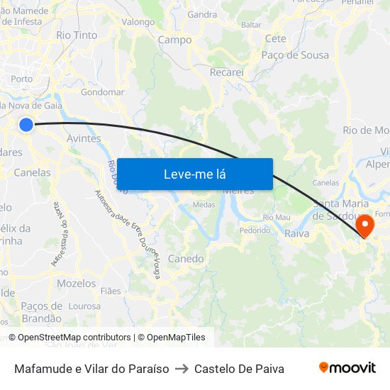 Mafamude e Vilar do Paraíso to Castelo De Paiva map