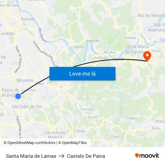 Santa Maria de Lamas to Castelo De Paiva map