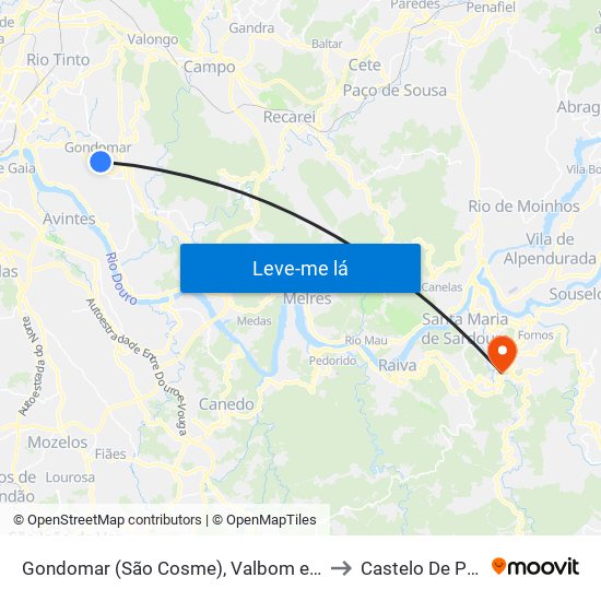 Gondomar (São Cosme), Valbom e Jovim to Castelo De Paiva map