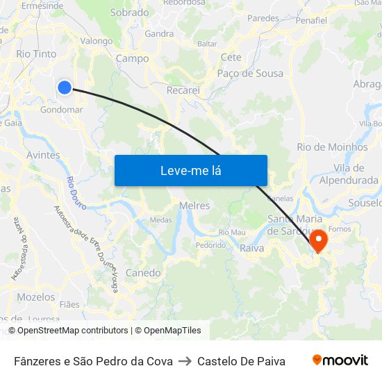 Fânzeres e São Pedro da Cova to Castelo De Paiva map