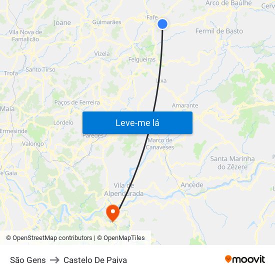 São Gens to Castelo De Paiva map
