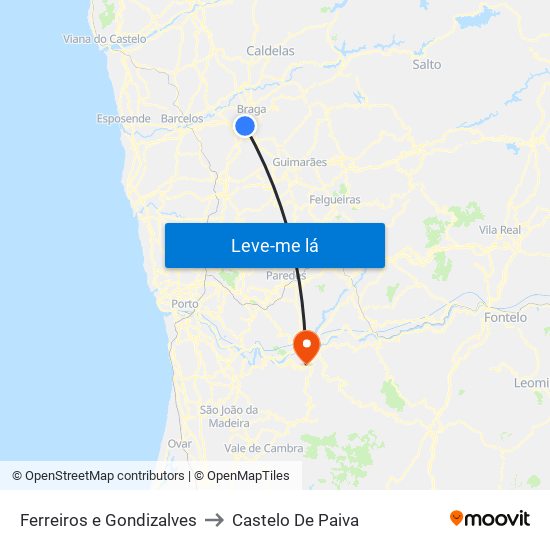 Ferreiros e Gondizalves to Castelo De Paiva map