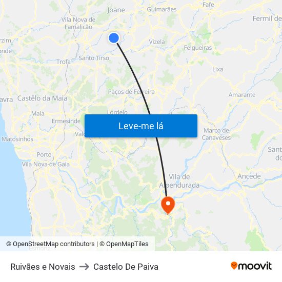 Ruivães e Novais to Castelo De Paiva map
