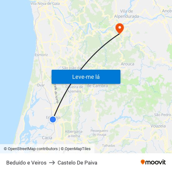 Beduído e Veiros to Castelo De Paiva map