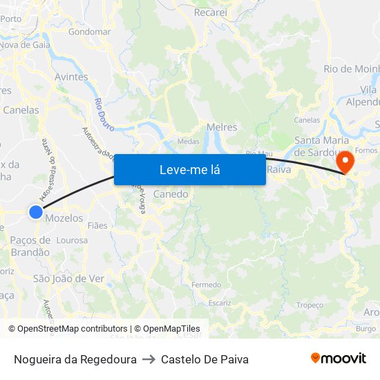 Nogueira da Regedoura to Castelo De Paiva map