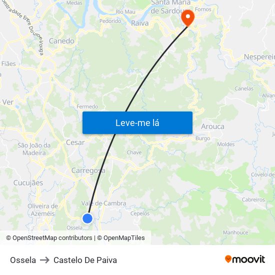 Ossela to Castelo De Paiva map