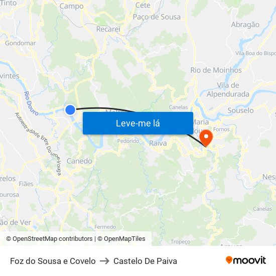 Foz do Sousa e Covelo to Castelo De Paiva map