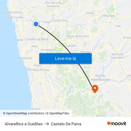 Alvarelhos e Guidões to Castelo De Paiva map