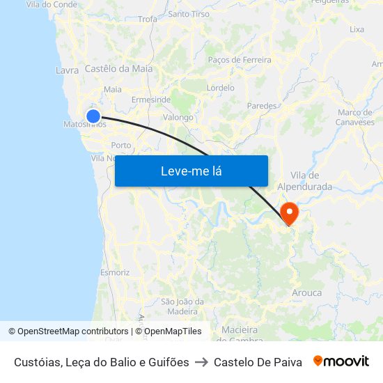 Custóias, Leça do Balio e Guifões to Castelo De Paiva map