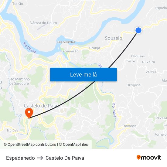 Espadanedo to Castelo De Paiva map