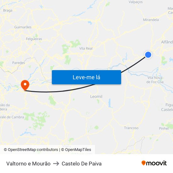 Valtorno e Mourão to Castelo De Paiva map