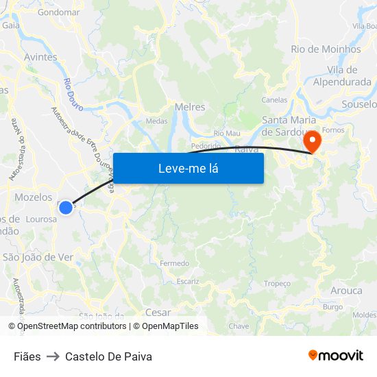 Fiães to Castelo De Paiva map