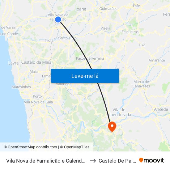 Vila Nova de Famalicão e Calendário to Castelo De Paiva map