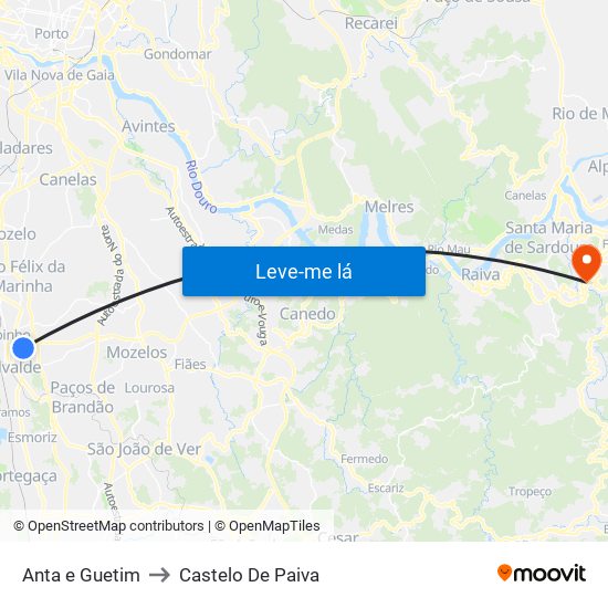 Anta e Guetim to Castelo De Paiva map