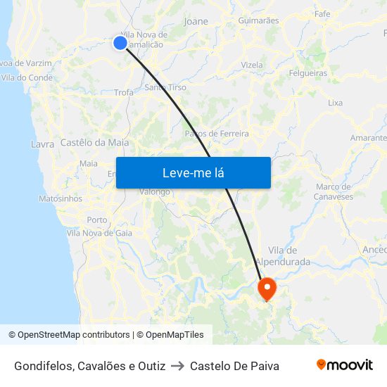Gondifelos, Cavalões e Outiz to Castelo De Paiva map
