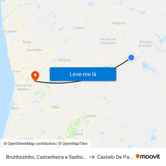 Brunhozinho, Castanheira e Sanhoane to Castelo De Paiva map