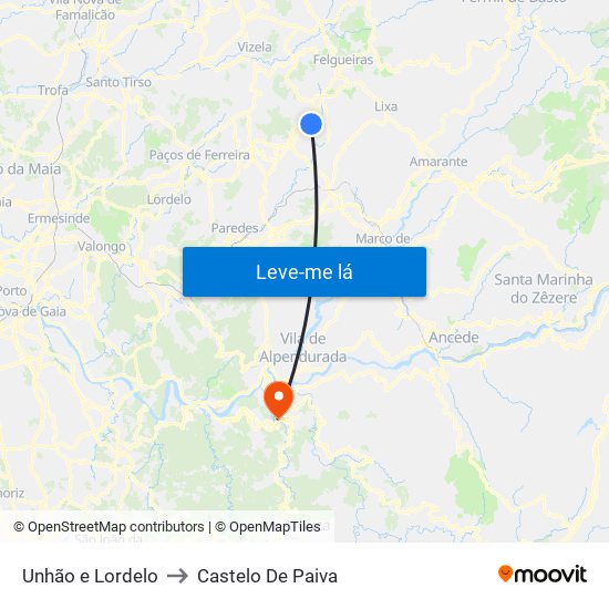 Unhão e Lordelo to Castelo De Paiva map