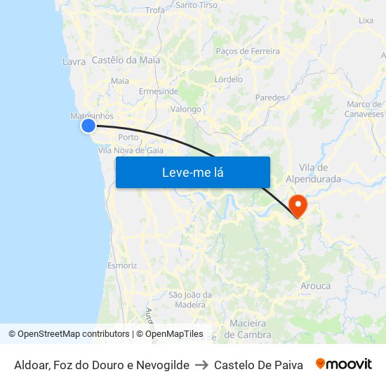 Aldoar, Foz do Douro e Nevogilde to Castelo De Paiva map