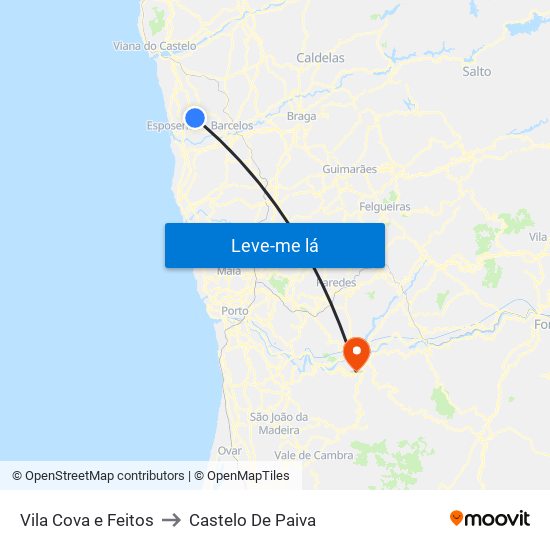 Vila Cova e Feitos to Castelo De Paiva map