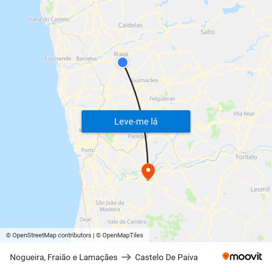 Nogueira, Fraião e Lamaçães to Castelo De Paiva map