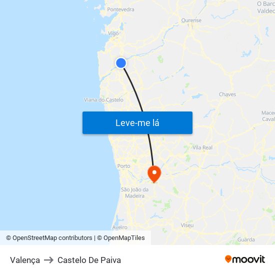 Valença to Castelo De Paiva map